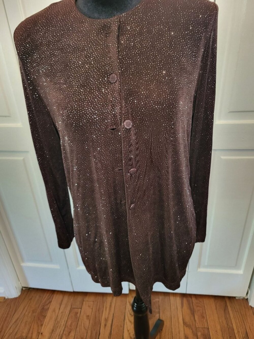 Sheri Martin Vintage 90s Brown Sparkly Slinky Cardigan 10P Glam Cruise Party